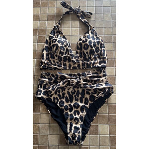 Women's Unbranded Leopard Print Bikini Set XL - Brown & Black